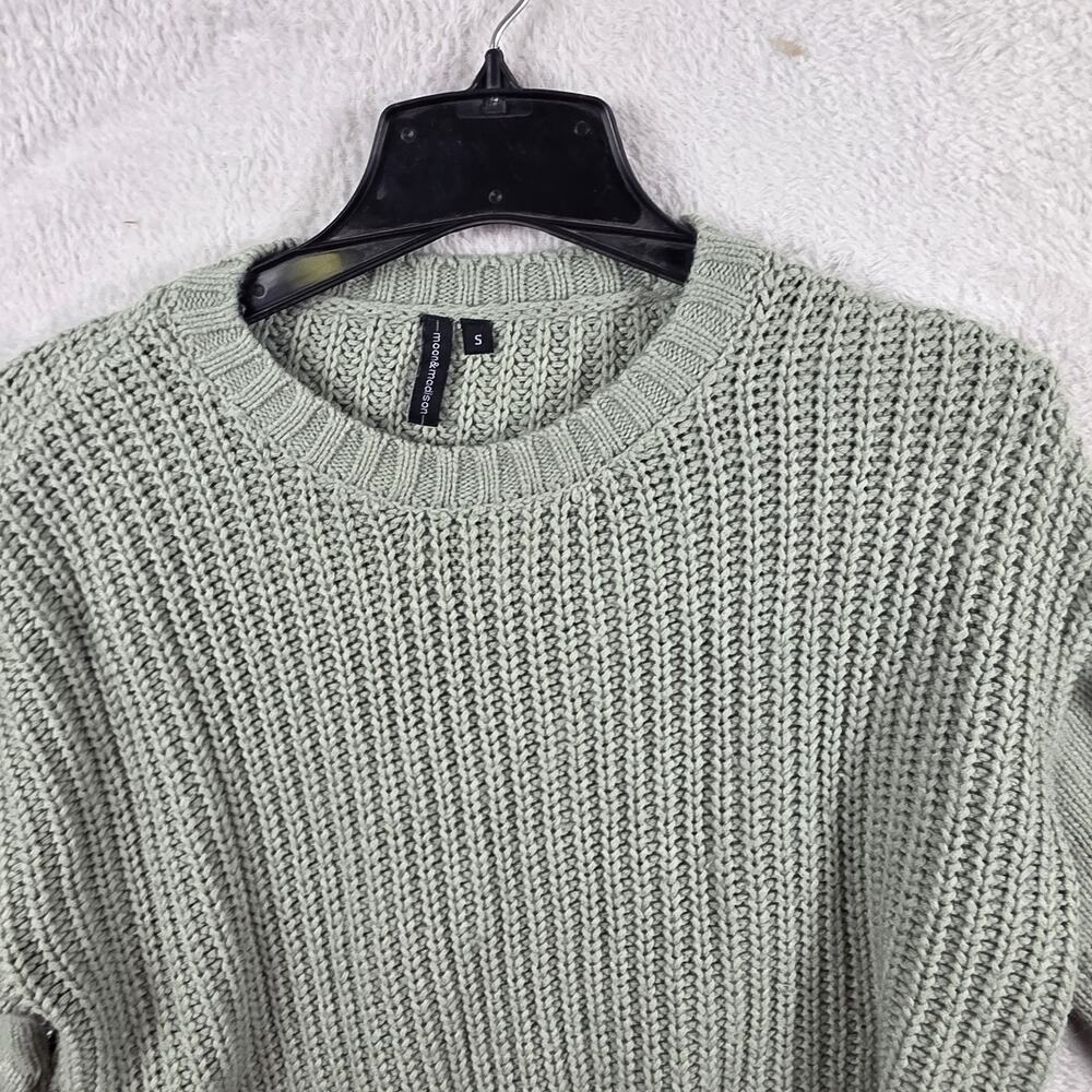 Moon & Madison Women's Small Green Bobble Sleeve Chunky Knit Sweater Acrylic - Picture 6 of 7